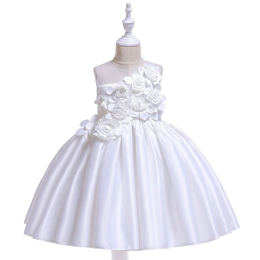 Luxury Satin Flower Girls Dress Elegant Princess Gown for Wedding Kids Tutu Dresses