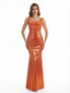 Elegant Square Neckline Mermaid Metallic Shiny Fabric Long Formal Dresses