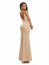 Trendy Spaghetti Straps V-Neck Silky Satin Mermaid Long Evening Gown Dresses For Women