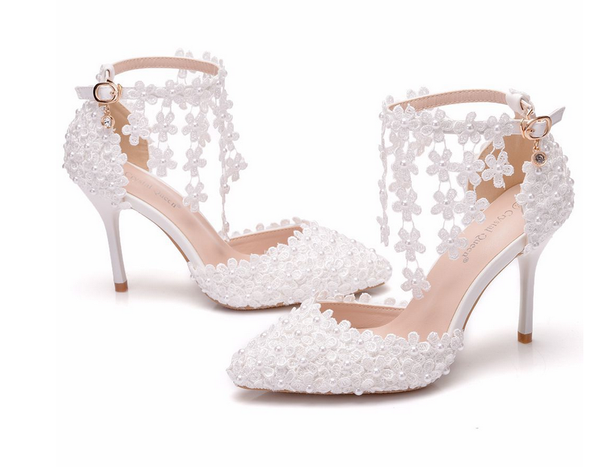 Women's Wedding Shoes Lace Shoes Ponted Toe High Heel Bridal Shoes,H38