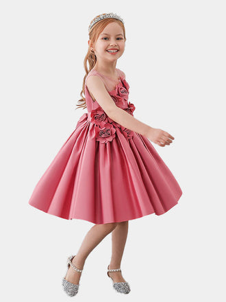 Luxury Satin Flower Girls Dress Elegant Princess Gown for Wedding Kids Tutu Dresses