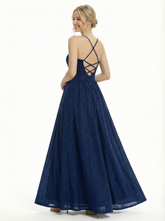 Sparkly Straight Lace-Up Back A-line Prom Dress