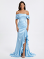 Elegant Off the Shoulder Ruffles Mermaid Prom Dress with Slit