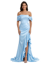 ChicSew Elegant Off the Shoulder Ruffles Satin Corset Mermaid Prom Dress with Slit
