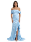 ChicSew Elegant Off the Shoulder Ruffles Satin Corset Mermaid Prom Dress with Slit