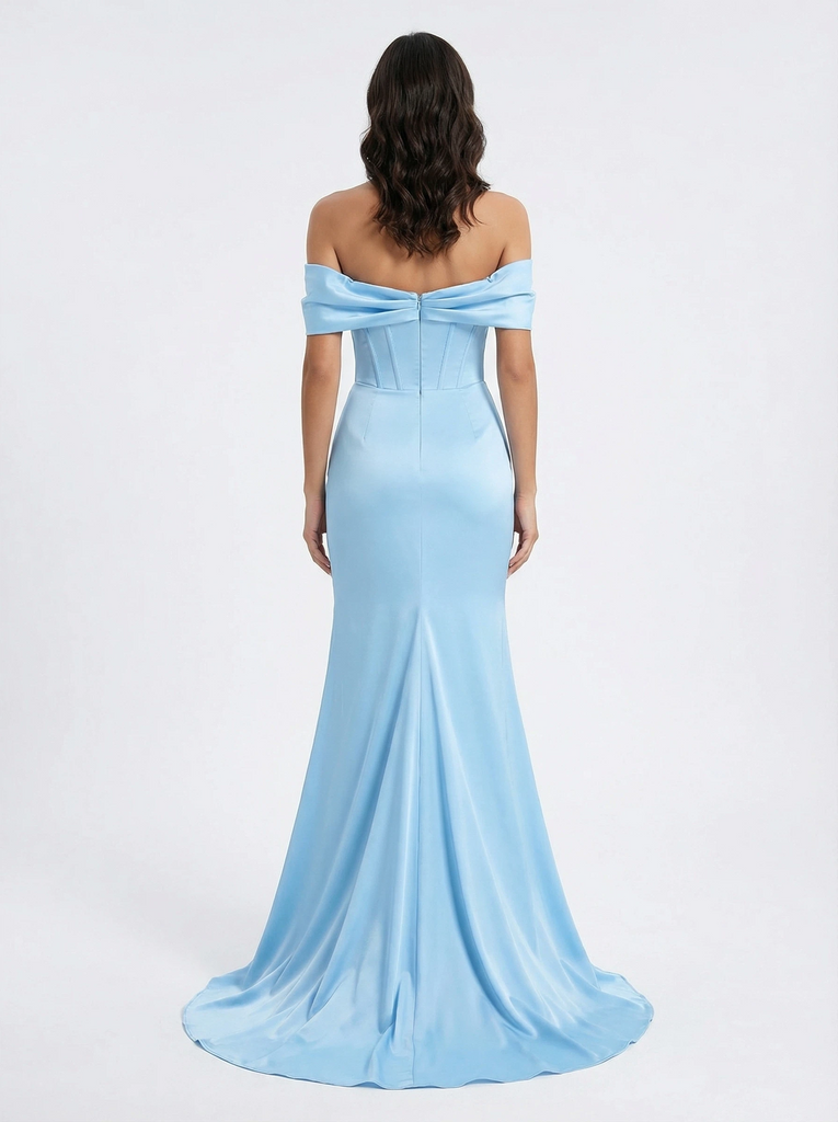 Elegant Off the Shoulder Ruffles Mermaid Prom Dress with Slit