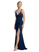 ChicSew Sexy Spaghetti Straps V-Neck Side Slit Mermaid Prom Gown Glitter Jersey Formal Dresses