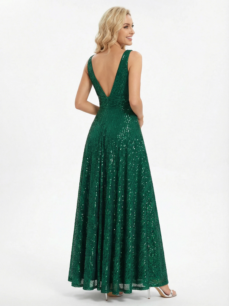 Sparkly Sequins V-neck A-line Prom Dress