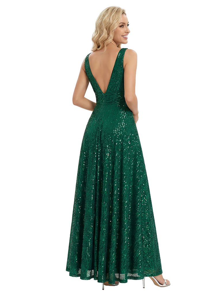 ChicSew Sparkly Sequins V-neck A-line Long Party Prom Dress