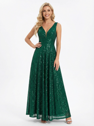 Sparkly Sequins V-neck A-line Prom Dress