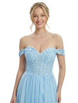 ChicSew Gorgeous Off the Shoulder Lace Appliques A-line Tulle Prom Party Dress