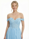 Gorgeous Off the Shoulder Lace Appliques A-line Tulle Prom Dress