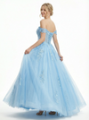 Gorgeous Off the Shoulder Lace Appliques A-line Tulle Prom Dress