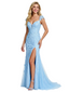 ChicSew Elegant Floral Applique Side Slit Mermaid Prom Dress with Cap Sleeves