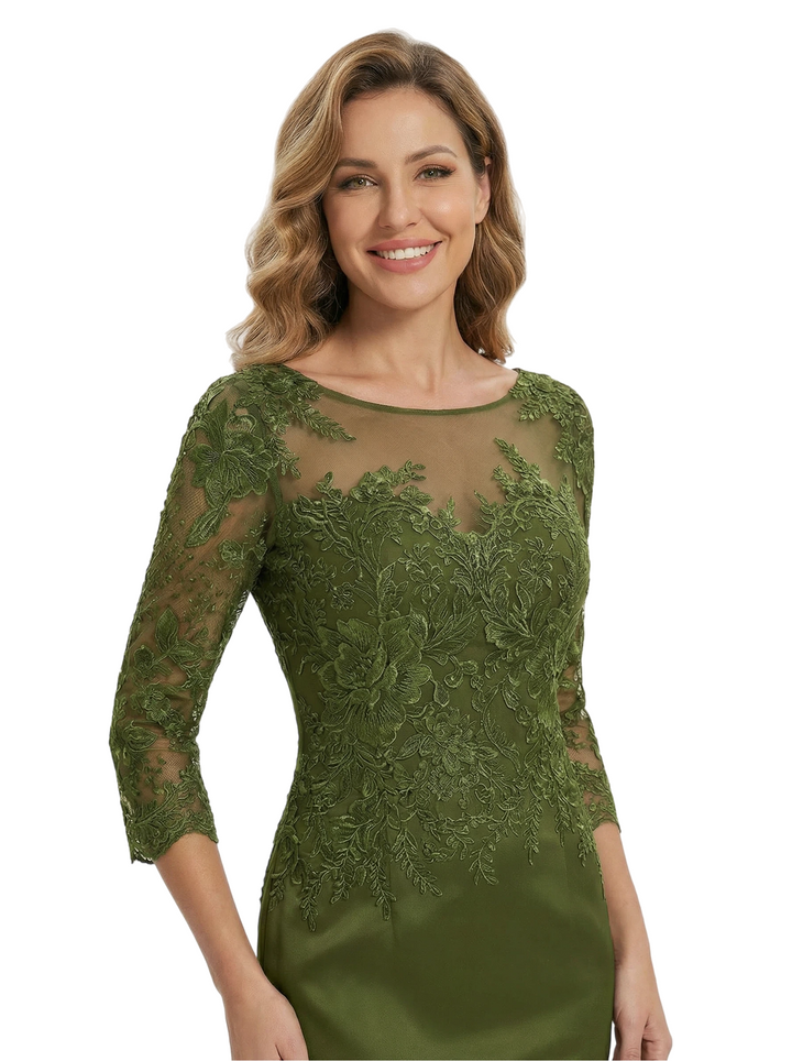 Chicsew Elegant Scoop Lace 3/4 Sleeves Satin Mermaid Mother Of The Bride Dresses