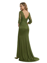 Chicsew Elegant Scoop Lace 3/4 Sleeves Satin Mermaid Mother Of The Bride Dresses