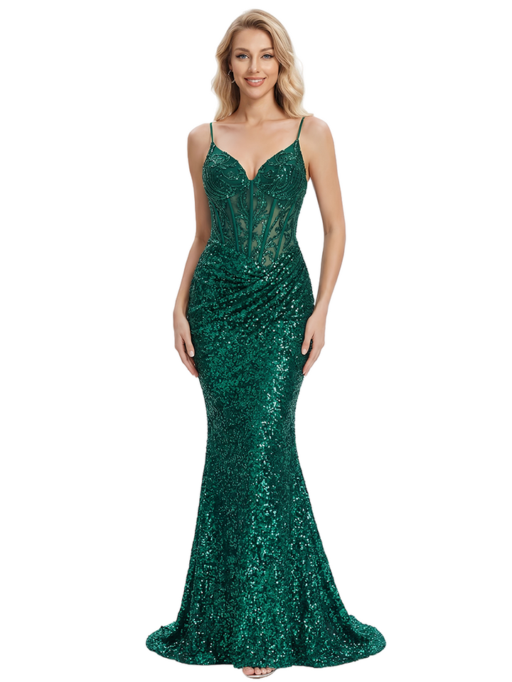 ChicSew Sparkly Sequins Spaghetti Straps Seqin Mermaid Prom Dress Formal Gown