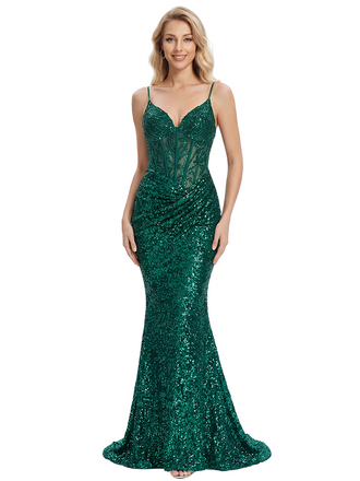 ChicSew Sparkly Sequins Spaghetti Straps Seqin Mermaid Prom Dress Formal Gown
