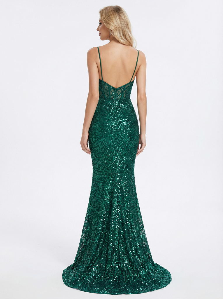 Sparkly Sequins Spaghetti Straps  Mermaid Prom Dress Formal Gown