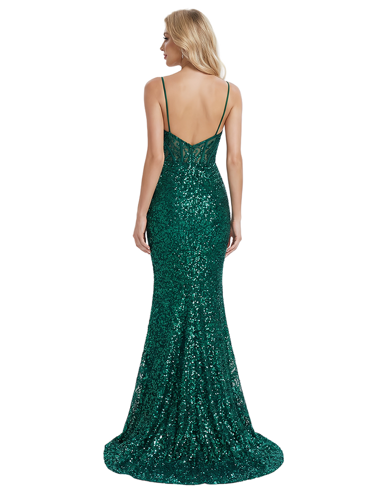 ChicSew Sparkly Sequins Spaghetti Straps Seqin Mermaid Prom Dress Formal Gown