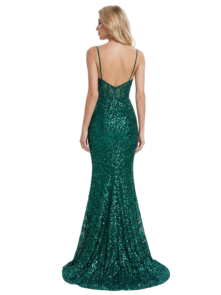ChicSew Sparkly Sequins Spaghetti Straps Seqin Mermaid Prom Dress Formal Gown
