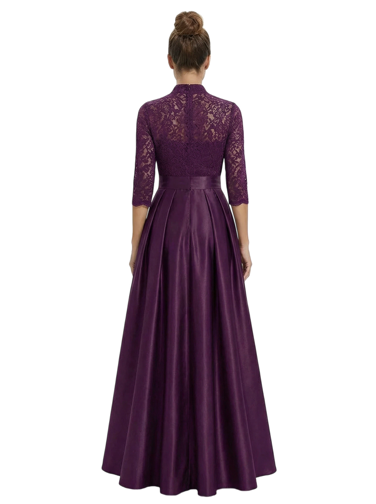 Chicsew Mother of The Groom Outfit V-Neck 3/4 Sleeve Lace Pantsuit Satin Overskirt