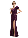 Elegant One Shoulder Sleeveless Side Slit Sequin Mermaid Prom Dress Long Evening Gown