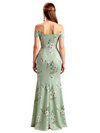 Simple Off Shoulder Side Slit Mermaid Long Satin Floral Formal Evening Dresses For Ladies