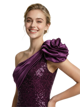Elegant One Shoulder Sleeveless Side Slit Sequin Mermaid Prom Dress Long Evening Gown