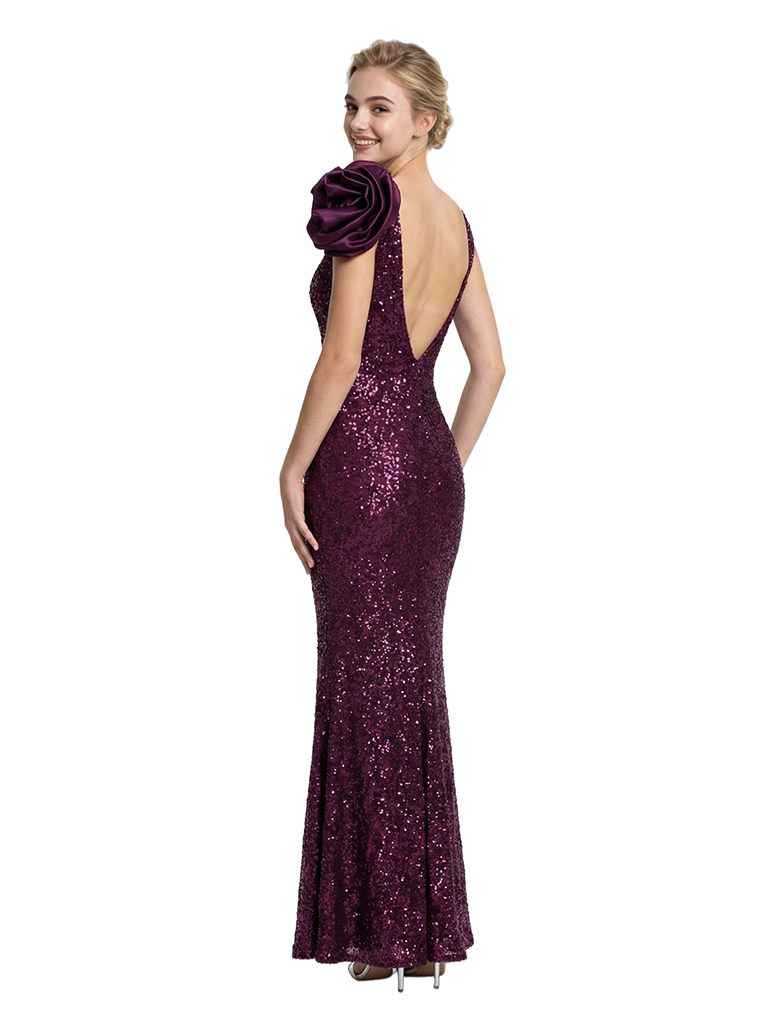 Elegant One Shoulder Sleeveless Side Slit Sequin Mermaid Prom Dress Long Evening Gown