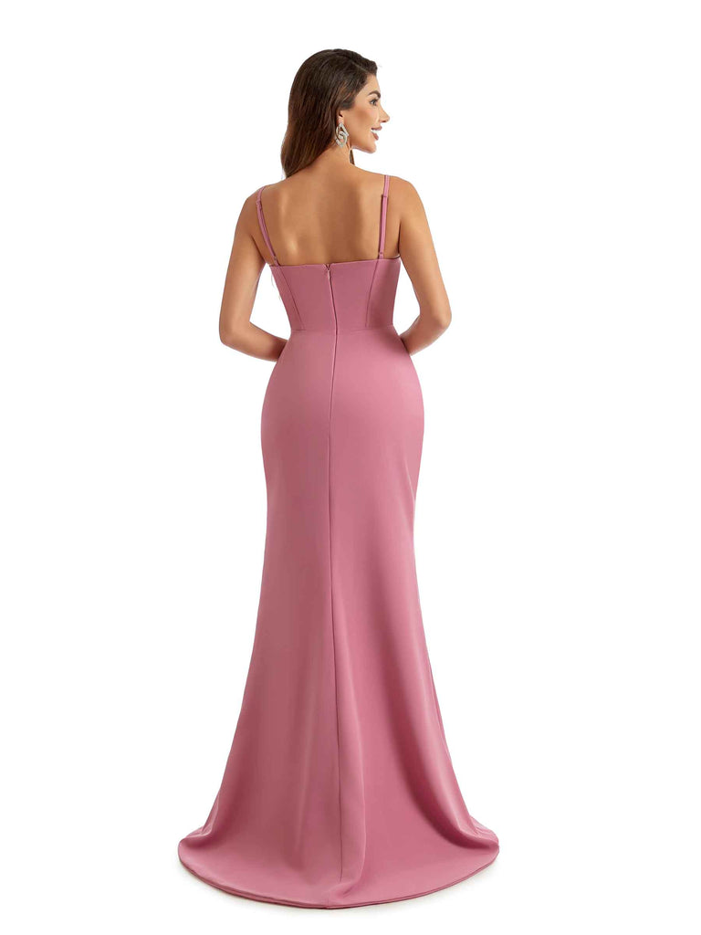 Sexy Side Split Mermaid Cowl Stretch Crepe Long Formal Bridesmaid Dresses Online