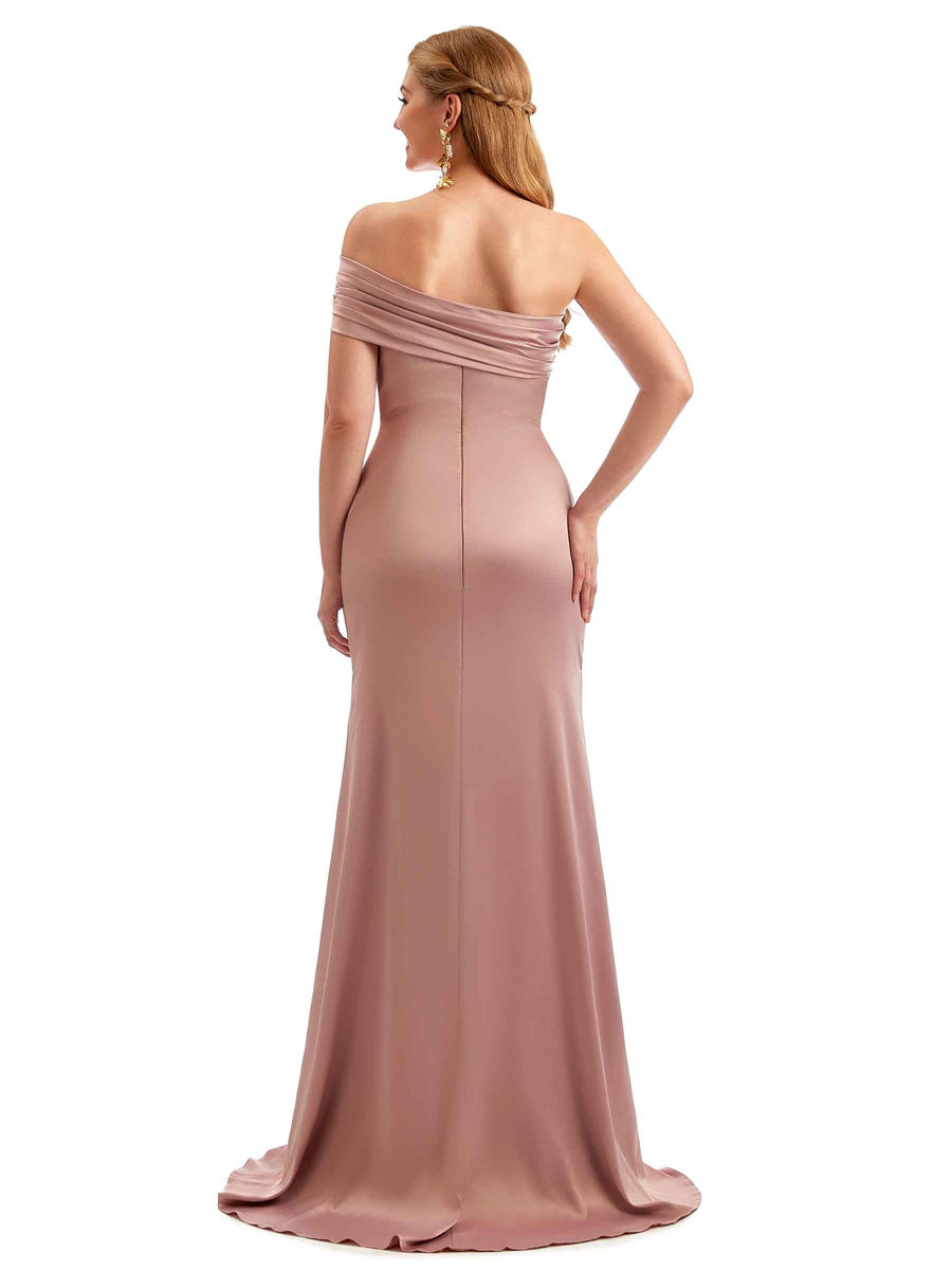 Elegant Satin One Shoulder Boho Bridesmaid Dresses