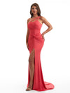 Sexy Mermaid One Shoulder Side Slit Stretchy Jersey Long Bridesmaid Dresses