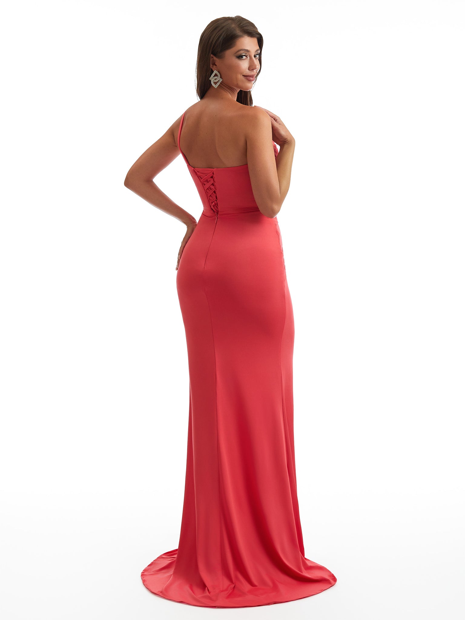 Sexy Mermaid One Shoulder Side Slit Stretchy Jersey Long Bridesmaid Dresses