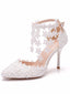 Women's Wedding Shoes Lace Shoes Ponted Toe High Heel Bridal Shoes,H38