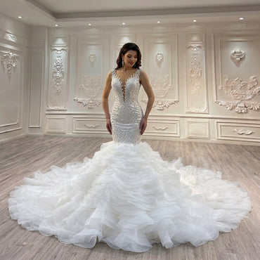 ChicSew Beaded Illusion Mermaid Ball Gown Wedding Dress