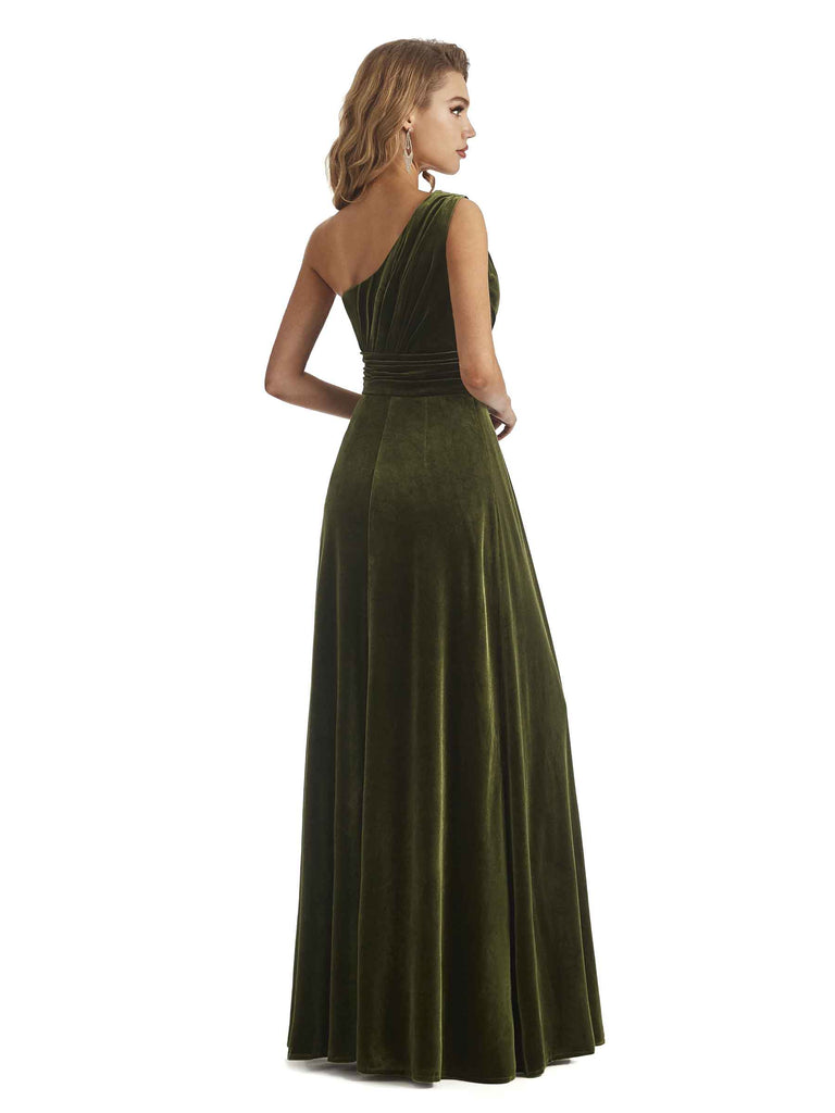 Chicsew Formal Gown for Wedding Guest Elegant One Soulder Unique A-Line Velvet Long Wedding Guest Dresses, Green Chicsew Formal Gown for Wedding Guest Elegant One Soulder Unique A-Line Velvet Long Wedding Guest Dresses, Green