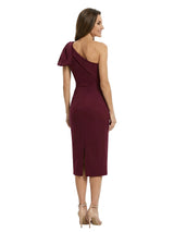 Trendy One Shoulder Tea Length Satin Short  Mother Of The Bride Gown