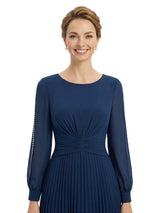 Chicsew Classy Pearls Beaded Long Sleeves A-Line Chiffon Mother of The Groom Dress