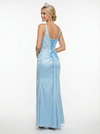 Elegant Lace Appliques V-neck atin Prom Gowns with Side Slit