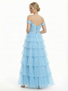 Romantic Off the Shoulder Tulle Ruffles A-line Prom Gowns