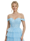 ChicSew Pretty Off The Shoulder Lace Corset Tiered Ruffle A-Line Long Formal Evening Gown