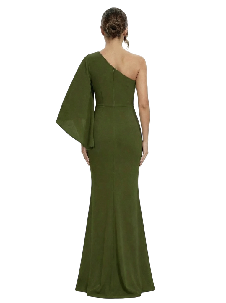 Chicsew Mother of The Bride Dress One Shoulder Draped Trumpet Maxi Gown Unique Flowy Sleeve Design - ChicSew Chicsew Mother of The Bride Dress One Shoulder Draped Trumpet Maxi Gown Unique Flowy Sleeve Design - ChicSew