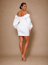 ChicSew Elegant Sheath Mini Strapless Crepe Wedding Dress With Long Puff Sleeves