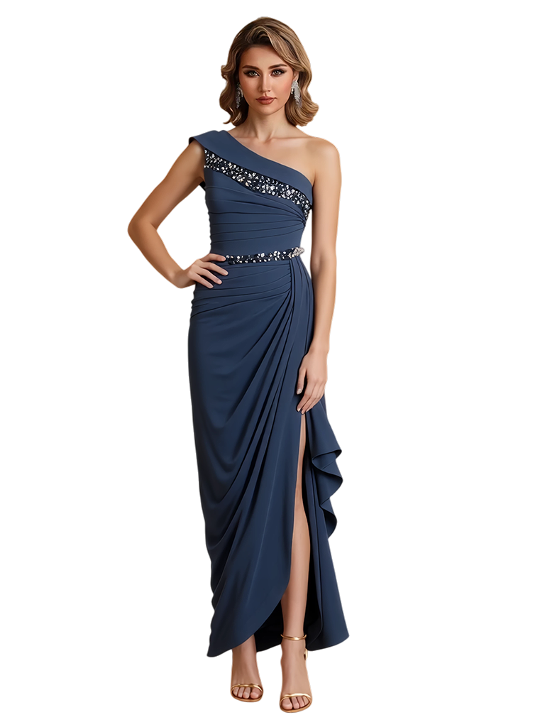 Sexy One Shoulder Side Split Mermaid Jersey Long Formal Dresses For Women- ChicSew, Dark-Navy Sexy One Shoulder Side Split Mermaid Jersey Long Formal Dresses For Women- ChicSew, Dark-Navy