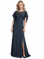 Elegant A-Line Bateau Short Sleeves Side Slit Chiffon Mother of The Bride Dresses