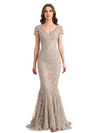 Elegant V-neck Cap Sleeves Chiffon Mermaid Long Mother of The Bride Dresses