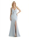 Sexy Spaghetti Straps Side Slit Jersey Mermaid Floor Length Evening Formal Dresses
