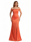 Sexy Off The Shoulder Side Slit Silky Satin Mermaid Long Evening Gown Dresses For Women