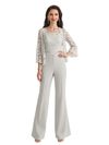 Elegant Square Chiffon And Lace Long Sleeves Jumpsuit For Mother Of The Bride